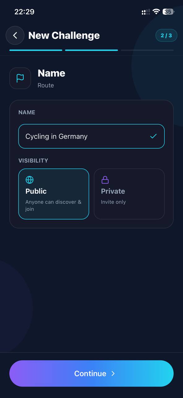 Step 2 of creating a challenge: name and visibility